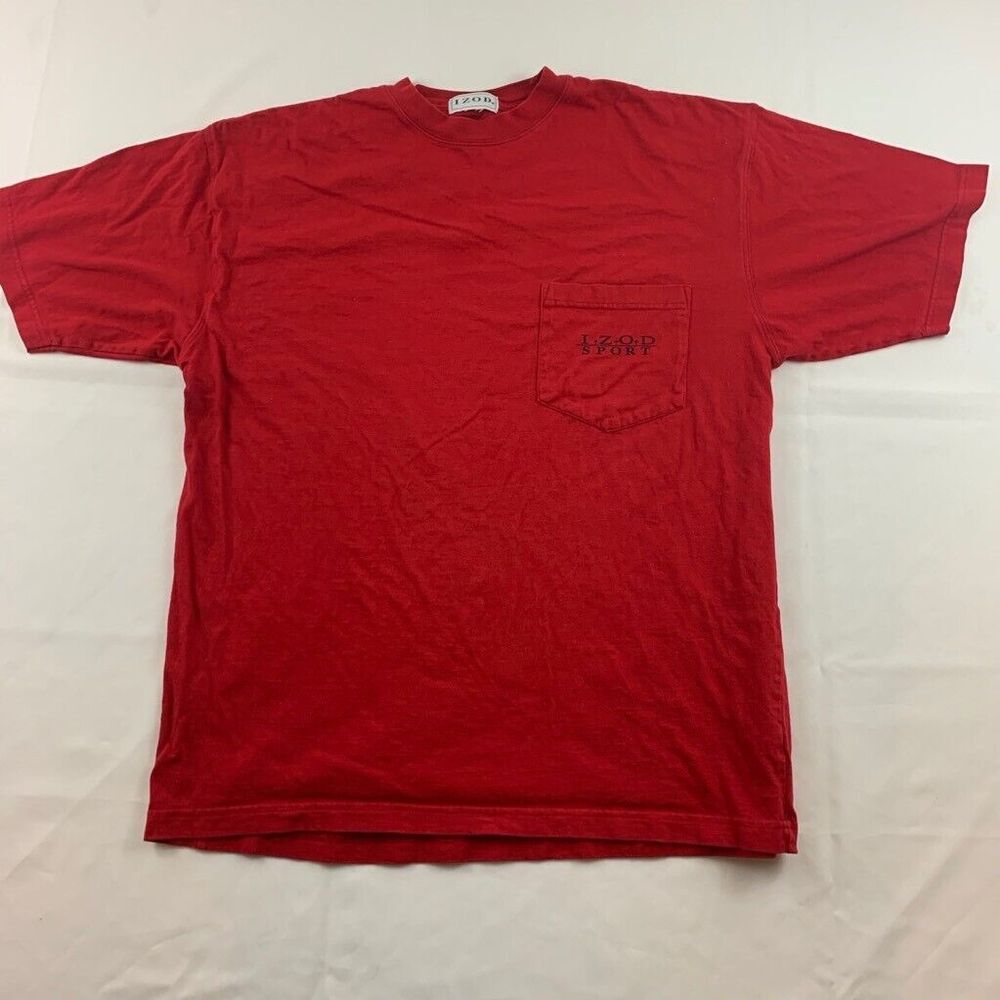 Izod Sport Vintage Men's Size L T-Shirt Red‎ Crew Neck Pocket Tee